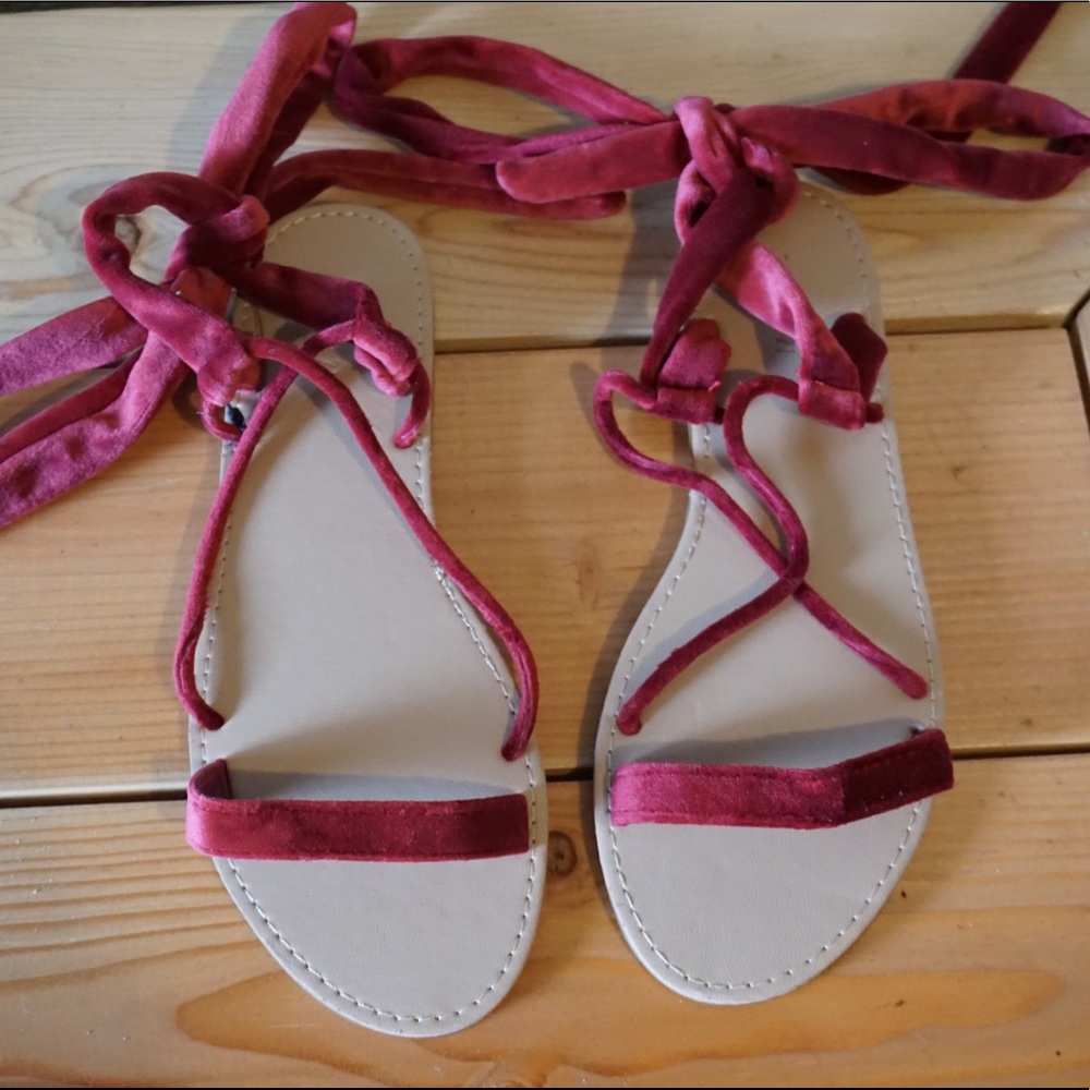 Red velvet lace up sandal